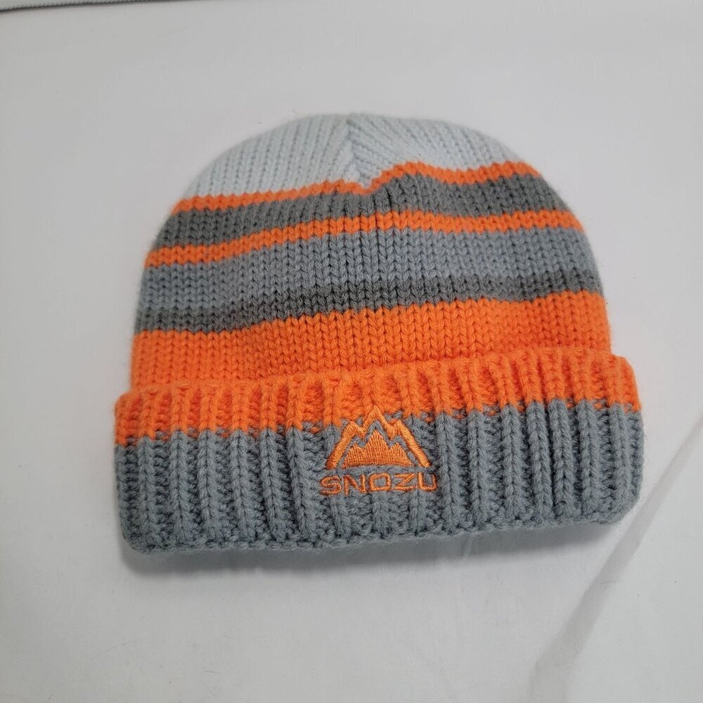 Snozu Toddler Boys Kids Fleece Lined Knit Beanie Winter Hat Orange Gray 2T/3T